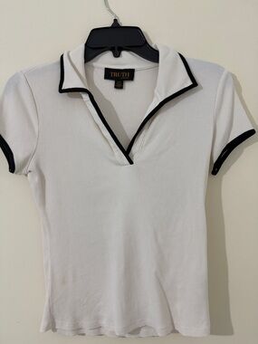 TRUTH White Short-Sleeve Ribbed Polo Top with Black Trim